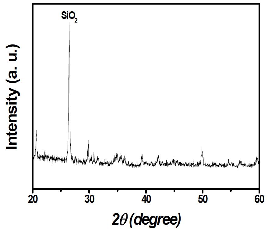 CMG-01B 유리 프리트에 충진재로 알루미나와 Mg2SiO4를 10:90의 중량비로 함께 사용한 조성물(유리 프리트 85 wt%)의 900oC-1h 소결체 분말의 XRD 패턴.
