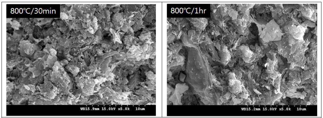 Effect of sintering time on the microstructure of porous tile bodies((6D4L):Z=9:1) sintered at 800oC in air.
