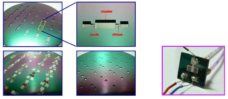 제작된 Wafer level의 micro-pump 와 단일 Micro pump
