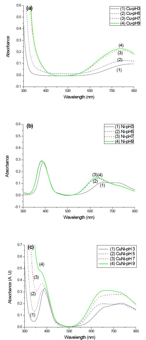Cu Ni 합금 도금액의 UV-Visible spectra