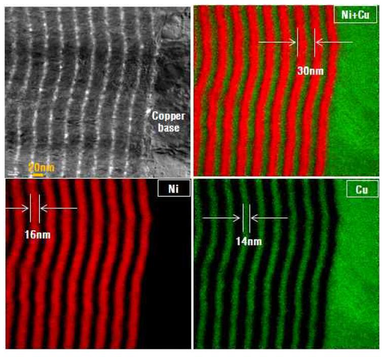 Cu Ni 다층도금층 단면사진(FIB-EDAX) 및 조성 mapping 사진