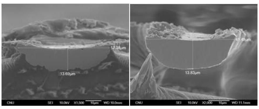 (좌)Cu 및 (우)Ni mesh의 단면 형상