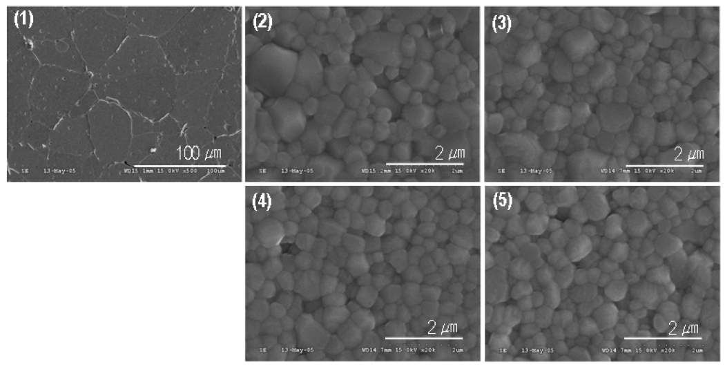 Microstructures of MgO doped BaTiO3 after sintered at 1350oC.