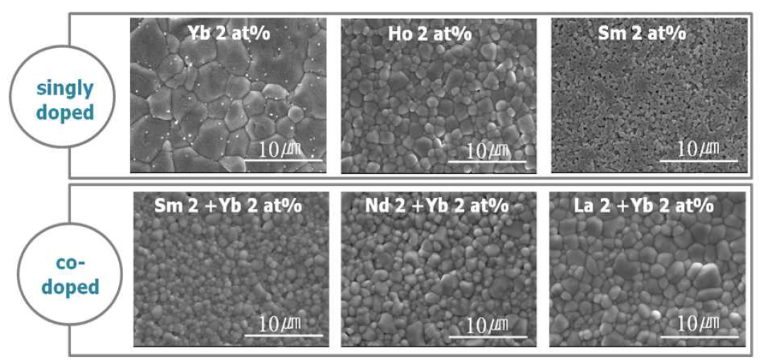 Microstructures of rare-earth oxides co-doped BaTiO3 sintered at 1350oC