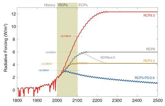 Fig. 16.1. Radiative forcing for the RCP scenarios