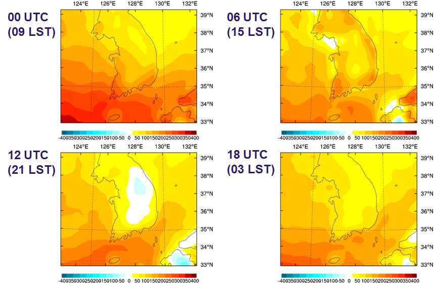 Fig. 1.7 Difference of Convective Available Potential Energy (CAPE) betweenFNL data and real-time forecasts.