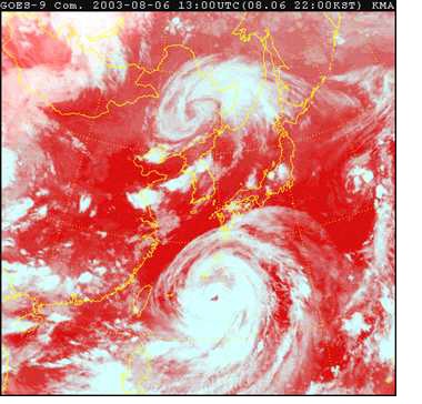 Fig. 7.1 2003년 8월 6일 13UTC,GOES-9 합성 영상