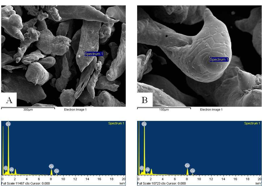 SEM/EDS analysis of spray In-situ synthesis casting Cu-Al2O3 particle.