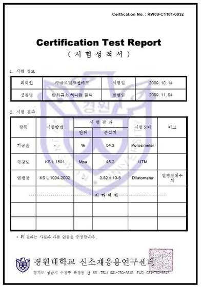 허니컴 담체의 곡강도 및 기공율 측정