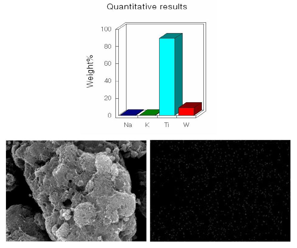 WO3를 담지하여 450 ℃, 2시간 열처리한 분말의 EDX 결과.