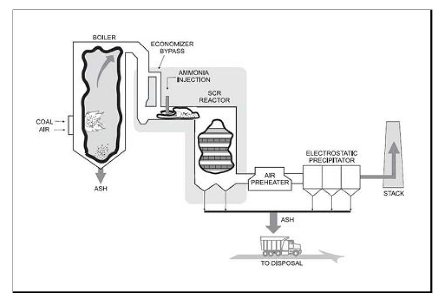 화력발전소의 SCR 반응 공정.