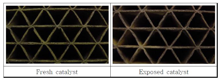 코팅된 SCR 촉매 표면의 실험 전 ․후.