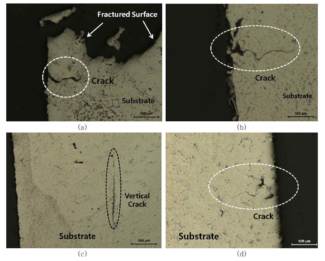 Micrographs showing the inner-side of substrate after IP-TMF test