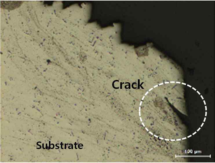 A micrograph showing the outer-side of substrate after OP-TMF test