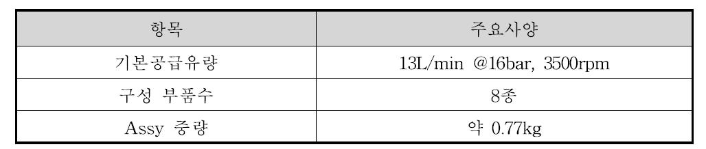 오일펌프 개발 1차년도 주요사양