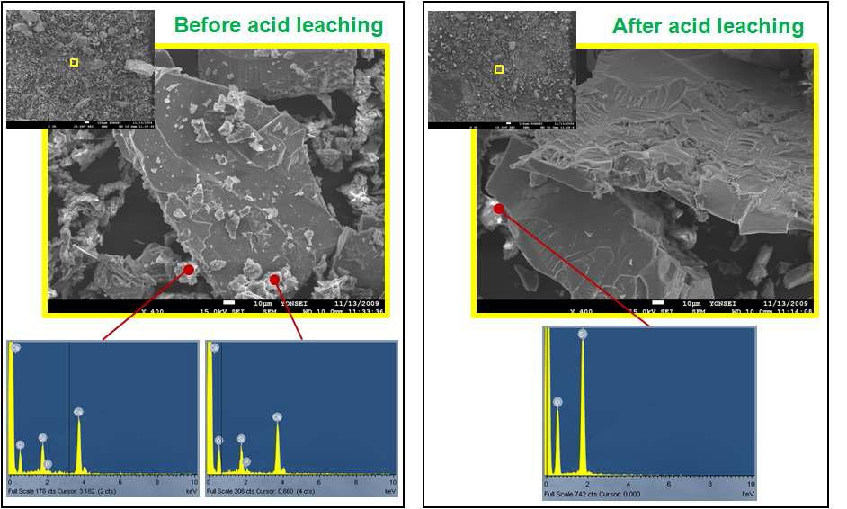 Acid leaching 전과 후의 morphology