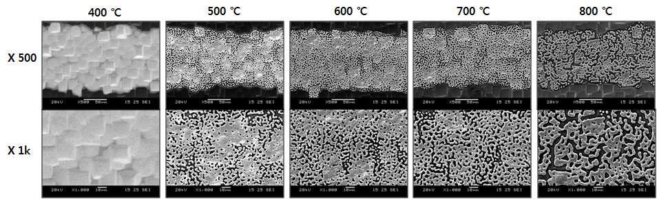열처리 온도에 따른 Ag 전극의 형상