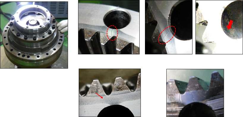 내구 수명시험 중 링기어단 크랙발생부