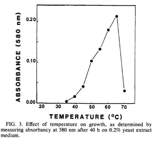 온도에 따른 Coprothermobacter proteolyticus 의 grwoth rate 변화