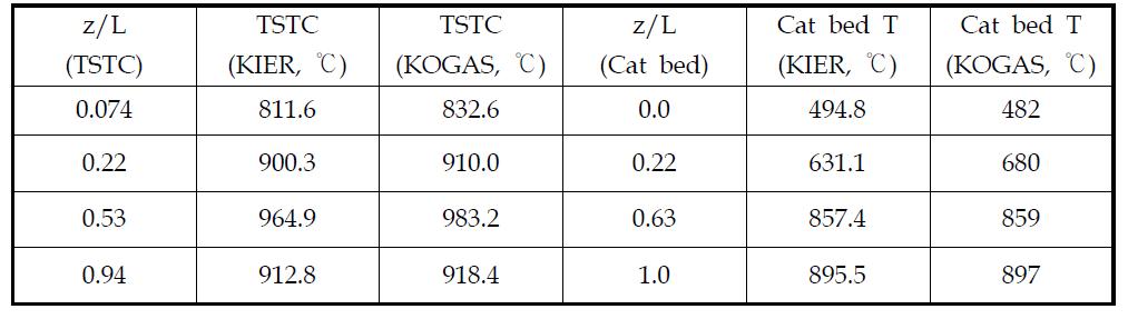 리포머 튜브 표면 온도 및 촉매층 온도 분포 비교