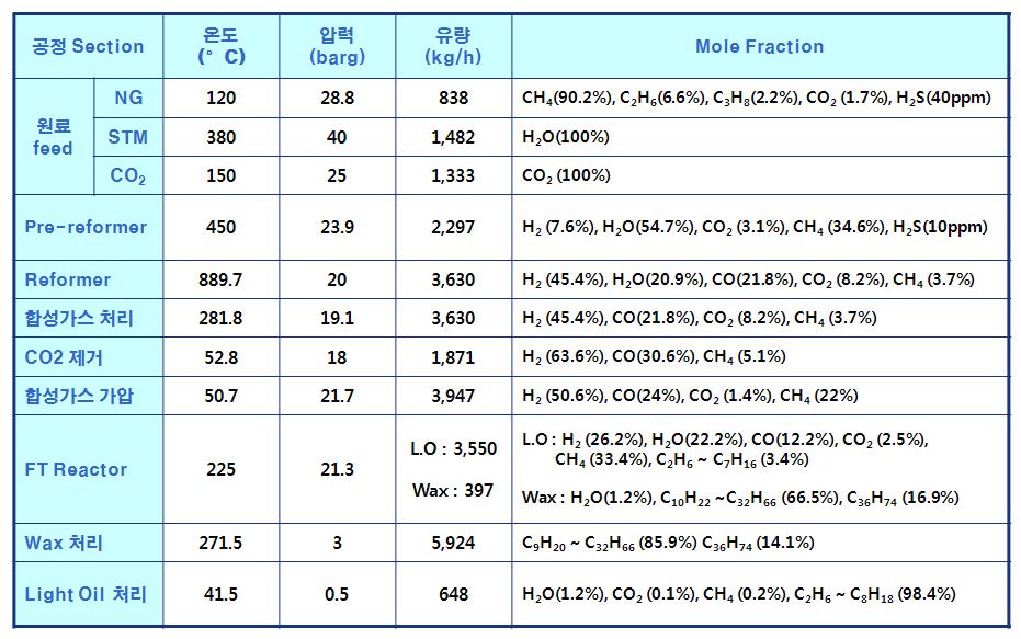 100 BPD Pilot 플랜트 공정별 설계조건