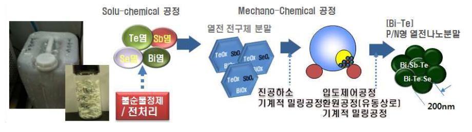 MCP에 의한 열전나노분말 제조개념도: 열전소재국산화기술 개발