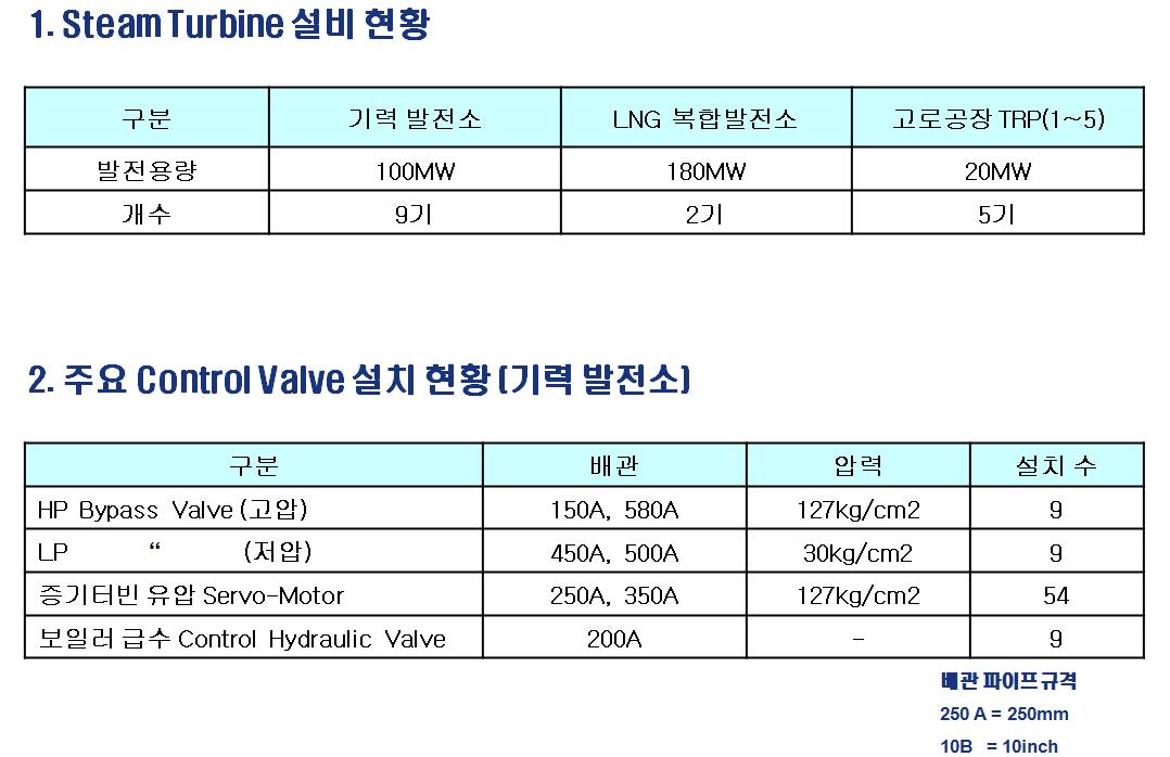 POSCO Steam Turbine 발전설비 현황