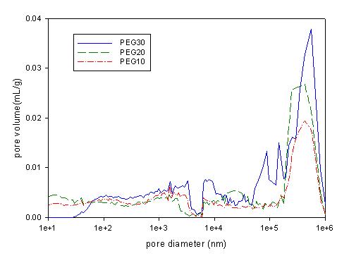 PEG sample의 pore size distribution (BADGE polymer)