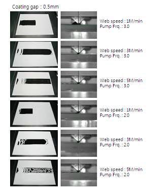 Gap size= 1mm에 대한 web speed와 pump frequency 효과 관찰