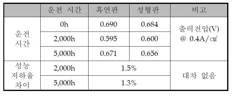 장기성능 평가 시험에 따른 성능저하율 차이