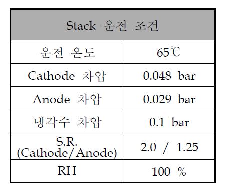 1kW 분리판 적용 5 cell stack 운전 조건