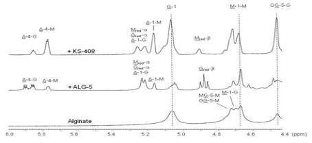 KS408 lyase 및 Alg5 lyase를 이용하여 얻은 alginate dimer의 1H-NMR profile