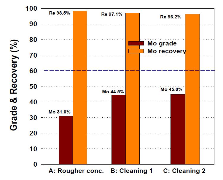Effect of cleaning times in 1st stage flotation for rougher concentrate.
