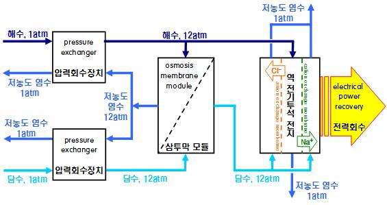 역 전기투석과 삼투압 방식을 결합한 염도 차 에너지 회수 시스템