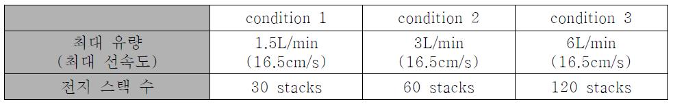전지 스택 수 비교 실험 조건