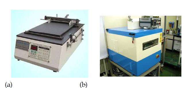 Lab 코팅 장비: doctor-blade 코터 (a), 건조oven (b)