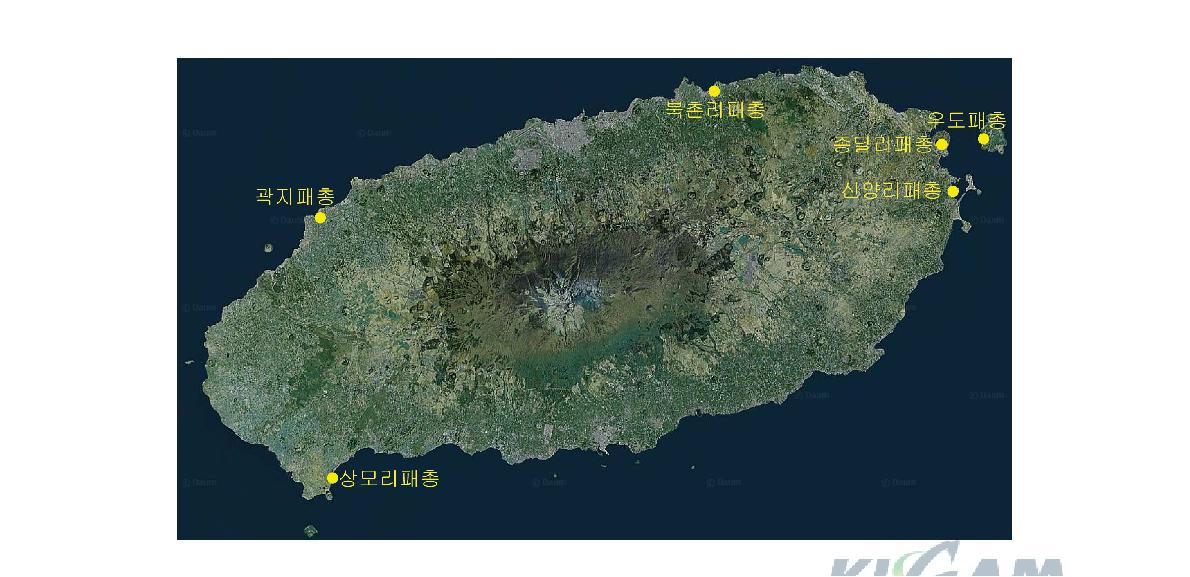 제주도 일대의 패총연구지역 위치.