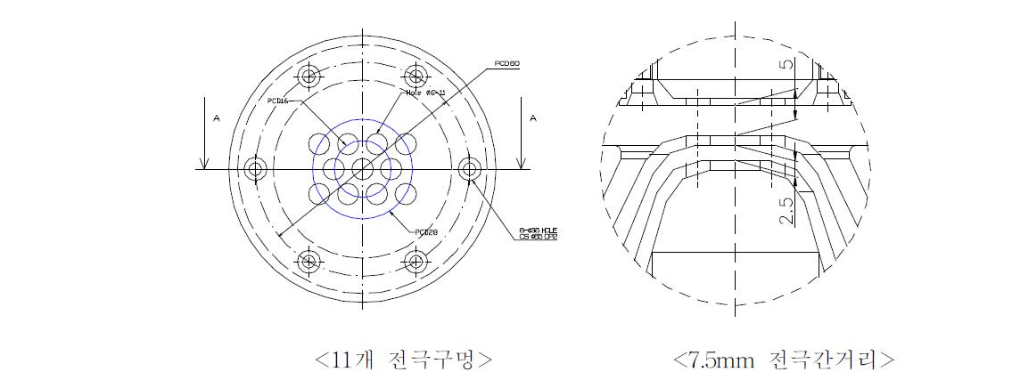 전극 형태 및 전극간 거리 설계도면