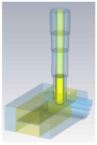 CST MWS를 이용하여 설계된 Coax-to-waveguide 변환기(transition 또는 adapter)