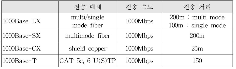 전송매체별 전송 속도 및 전송 거리