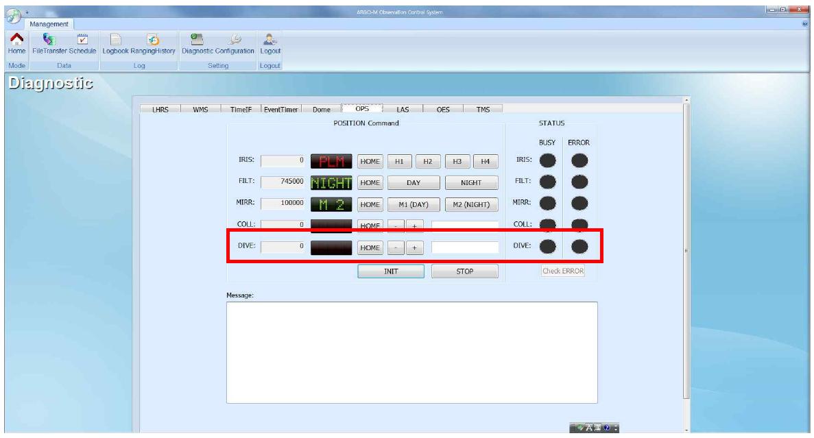 Diagnositc의 OPS 제어화면