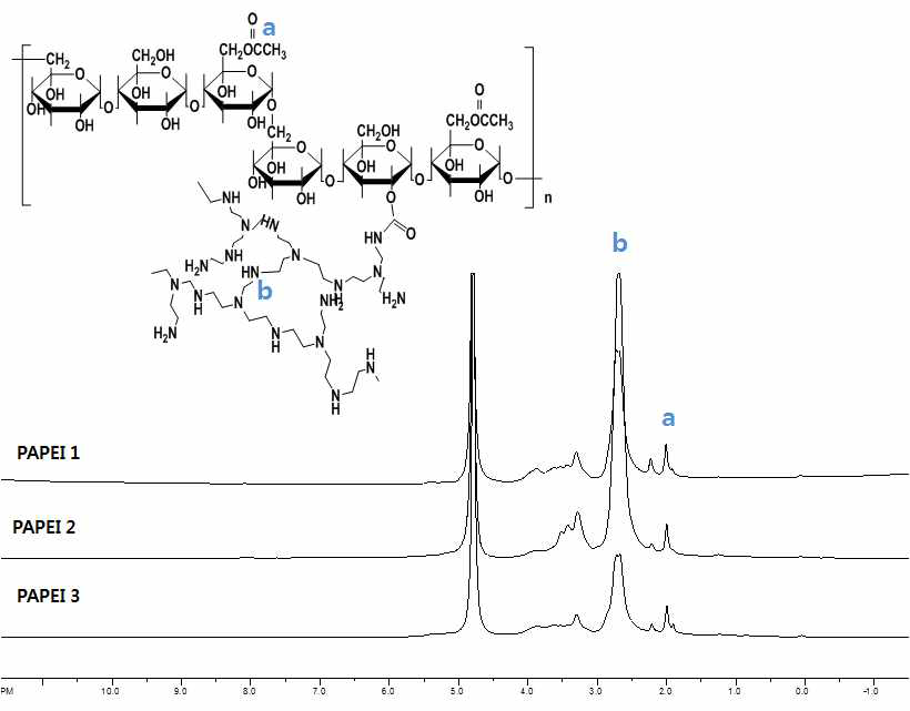 Acetated pullulan-grafted-PEI의1H NMR spectra