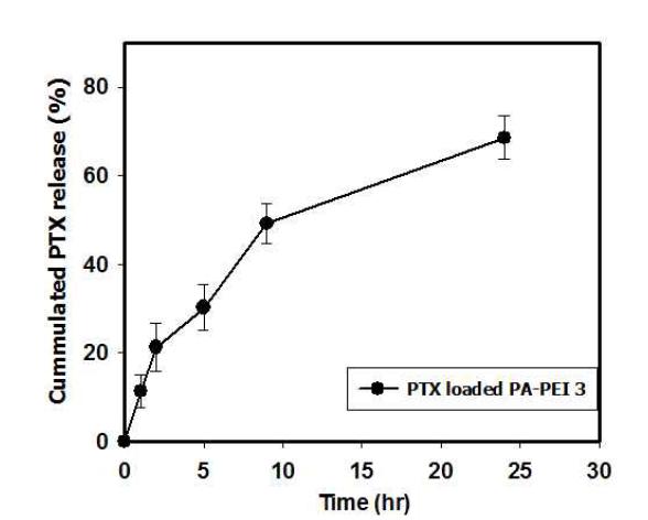In vitro 상에서Paclitaxel이 봉입된 PA-PEI나노입자의 약물 방출 거동