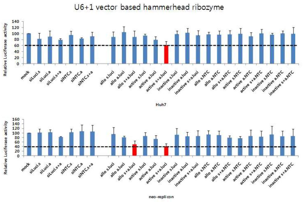 Reporter activities by U6 vector-based sirtazyme expression vector