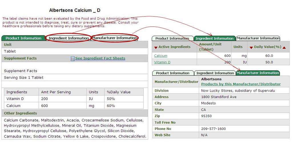 미국의 식이보충제 데이터베이스 (Dietary Supplements Labels Database)