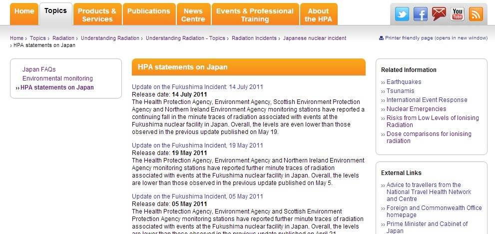 영국 HPA에서 제공하는 원전사고 이후 국가 정책및 대응방안에 대한 자료