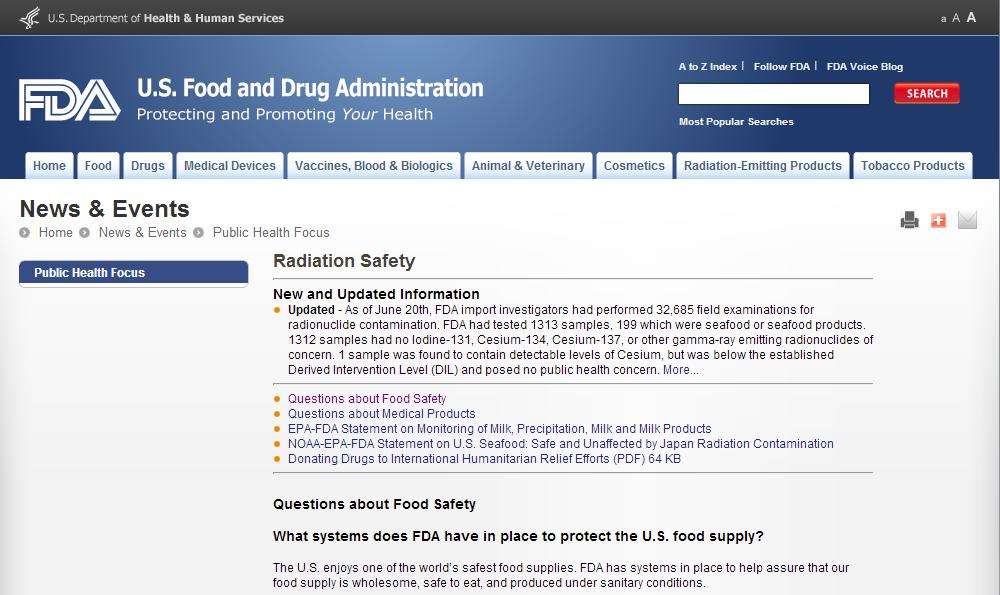 미국 FDA에서 제공하는 ‘R adiation Safety’에 대한 정보