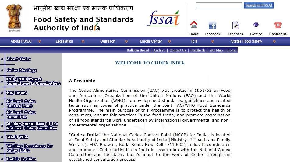 인도 FSSA I에서 제공하는 CODEX INDIA