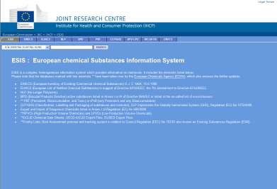 「유럽 Institute for Health and Consumer Protection」의 European Chemical Substances Information System 메인화면