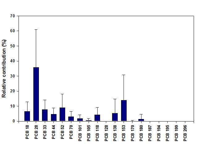 식이시료 중 PCB 이성체의 축적 패턴.